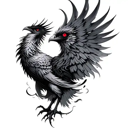 Phoenix With Red Eyes Surrounded