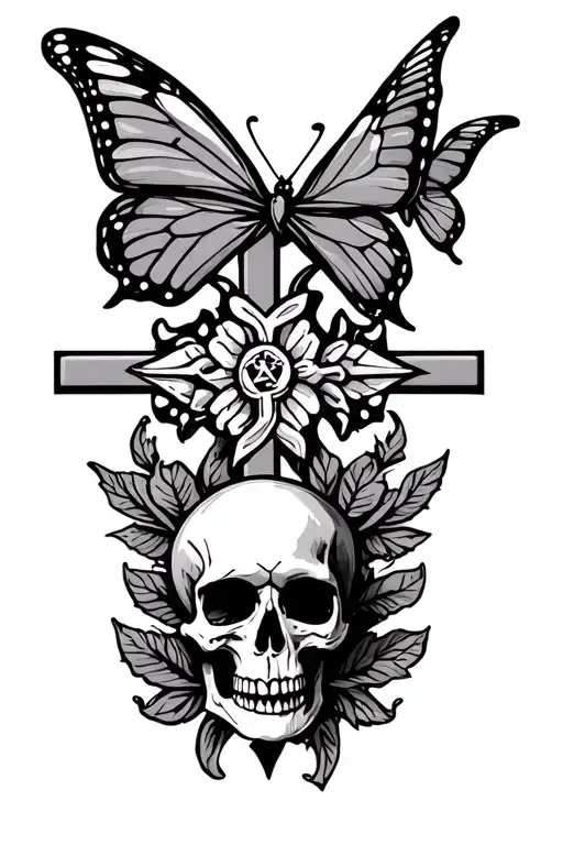 Orthodox Cross With A Skull And A Butterfly Made