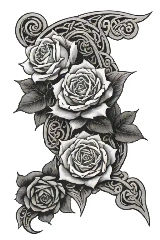 Medieval Dragol With Red Roses Wrapped In A Celtic Triquetra