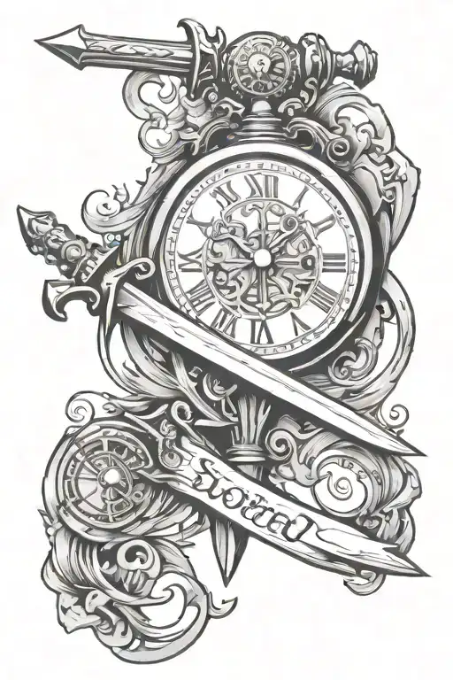 Sword And Clock With Text Written