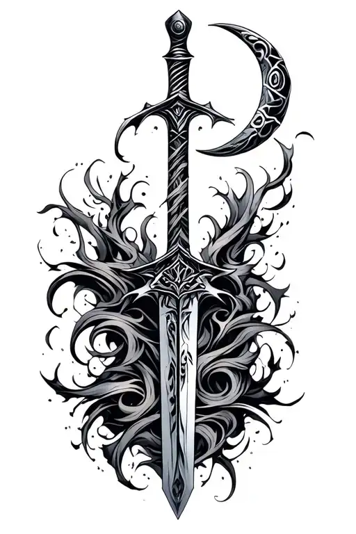 Neotribal Abstract Sword And Crescent