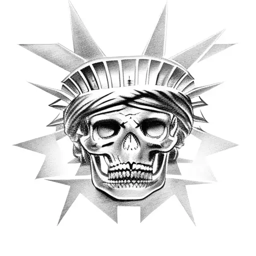 Statute Of Liberty With Half Face Of A Skeleton