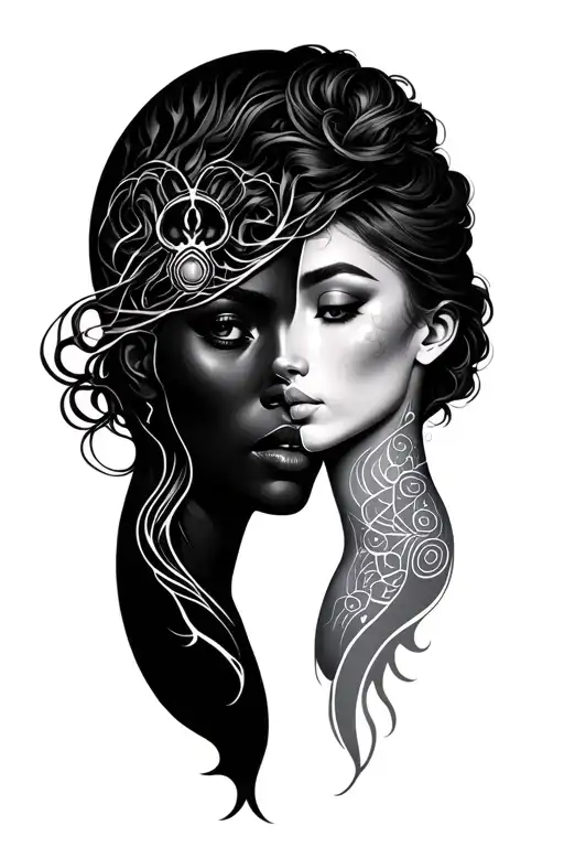 Zodiac Cancer And Lady Head Profile Holding Each Other