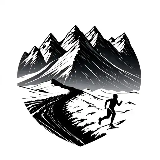 A Stylized Mountain Range With A Trail Leading Up To A Runner At The Peak