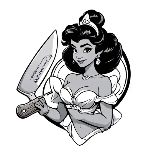 Disney Tiana Pinup Tattooed Dumpling Holding Cleaver