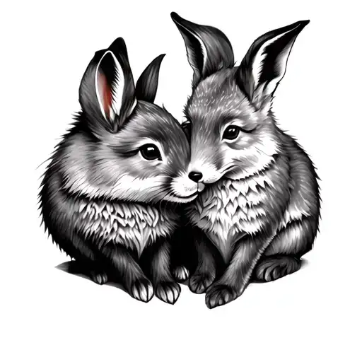 Fox And Rabbit Cuddling