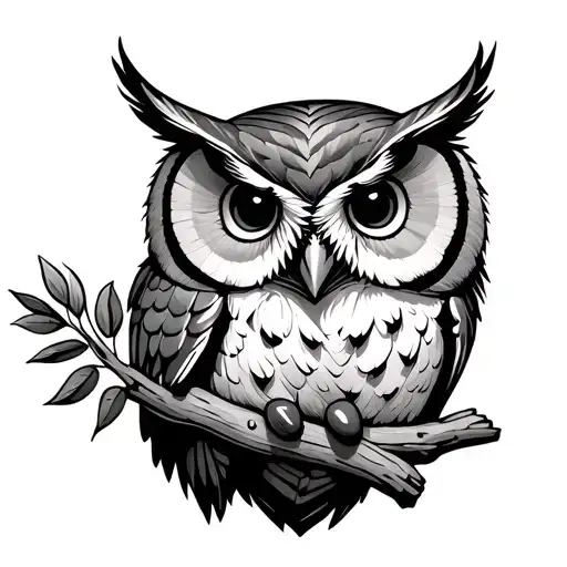 Wood Owl Holding Olive Branbranch