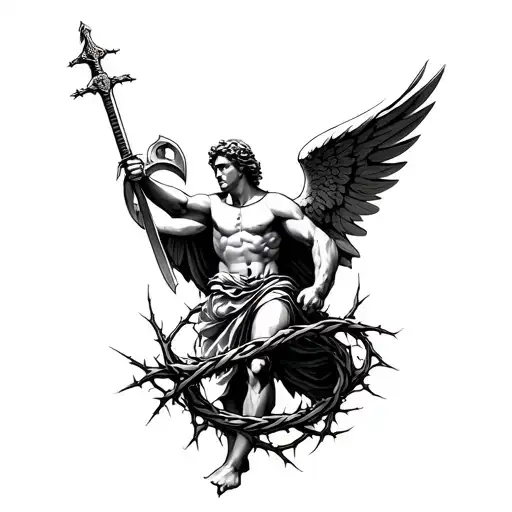 Saint Michael Holding A Sword Intertwined With Thorns Wrapping