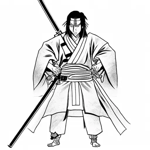 Samurai Itachi Holding A Lightsaber In An Akatsuki Robe