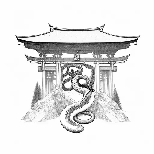 Torii Gate With A Snake