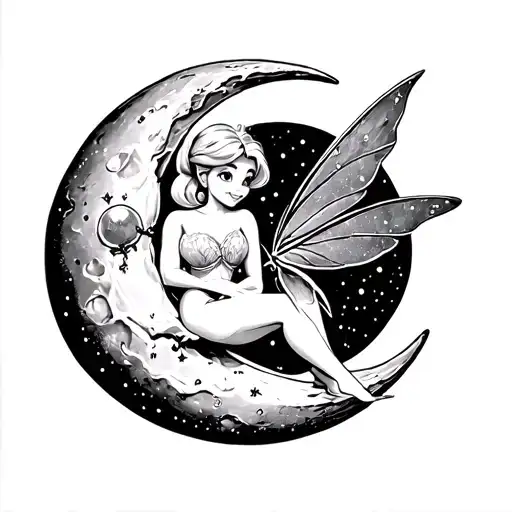Tinkerbell Sitting On Moon