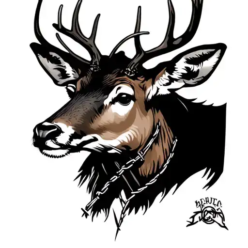 Deer Head With Barb Wire