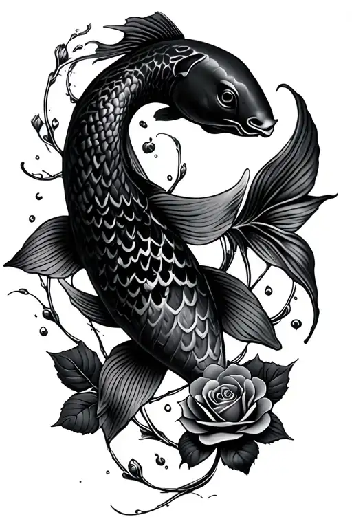 Koi Fish With Roses