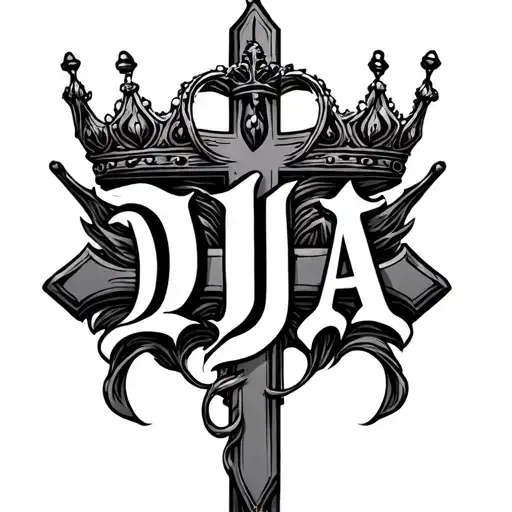 Christian Cross With A Crown On Top And The Letters Dja Integrated