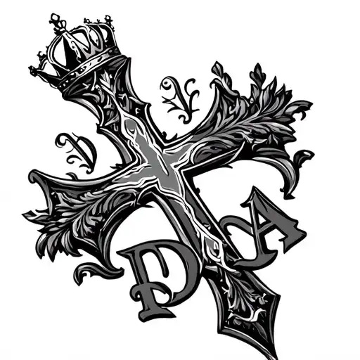 Christian Cross With A Crown On Top And The Letters Dja Integrated