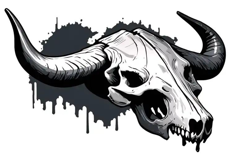 Ox Skull With Torn Background Chest Piece Featuring