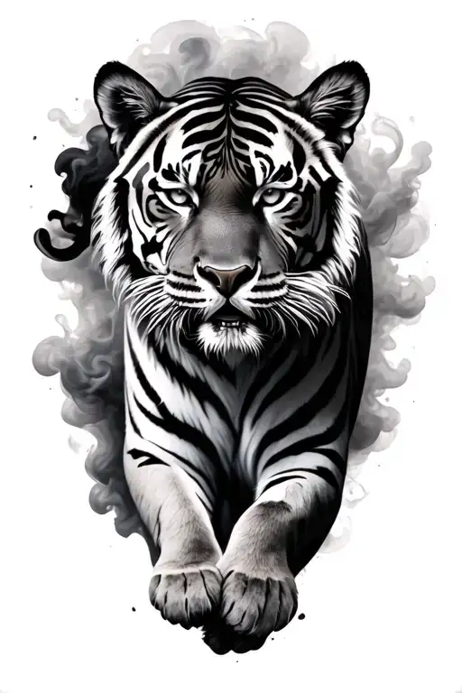 Realistic Tiger Surrounded In Smoke Full Body