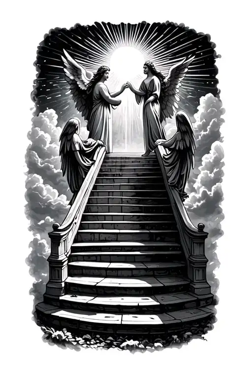 Stairway To Heaven Walking Up Stairs Angels Sun Rays Clouds Heaven Gate At The Top Of The Stairs