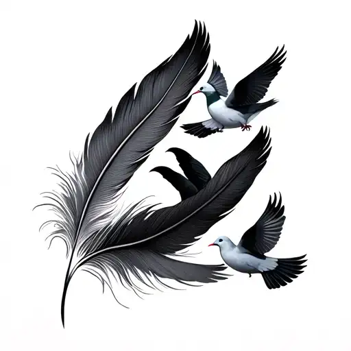 Bird Feather And Doves Birds Coming Out End Of The Feather