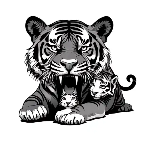 Scared Tiger With His Son