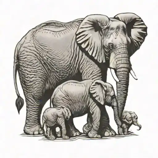 Elephant With 4 Baby Elephant