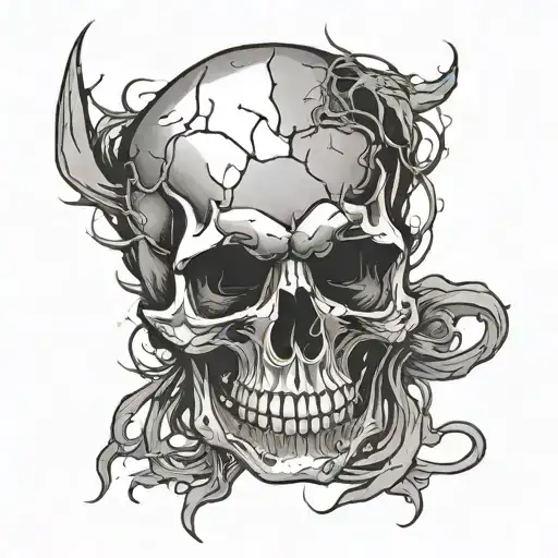 Cracking Skull With Faded Background Black