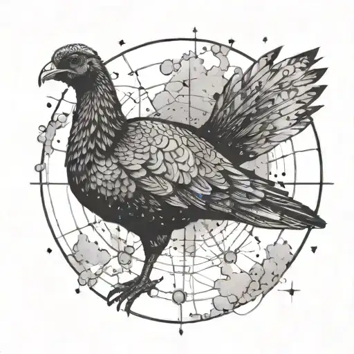 A Black And Grey Sketch Of A Constellation Map Featuring A Turkey Constellation