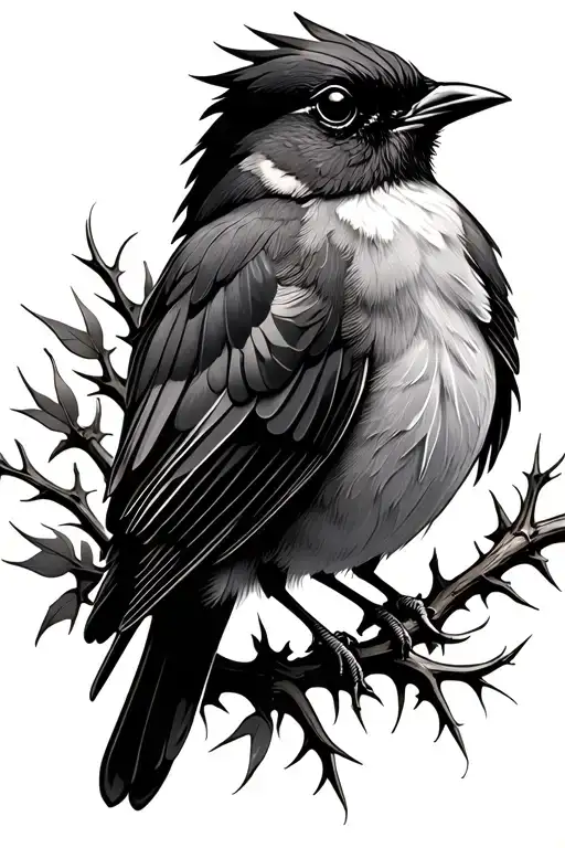 A Free Flying Robin Bird With Feathers And Thorns