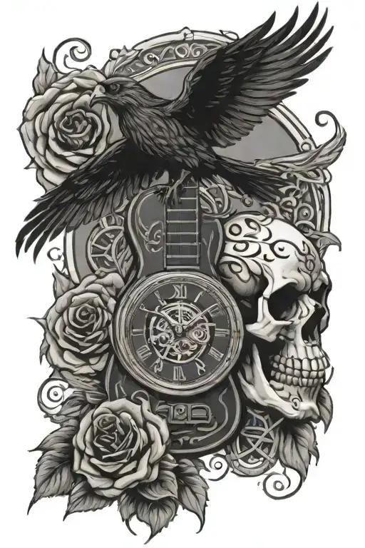 Skull Crow Guitar Scorpio Clock Rose