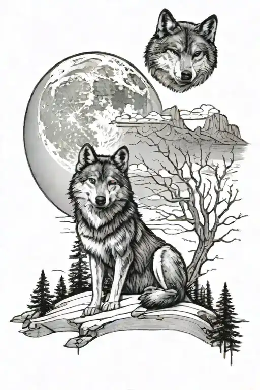 Sand Harbor Lake Tahoe With Small Wolf Looking Towards The Moon With A Shadow Of A Cross