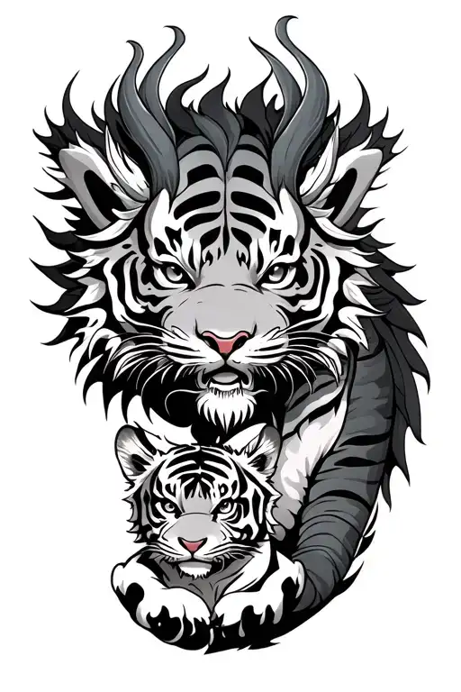 Eastern Dragon Holding A Baby Tiger