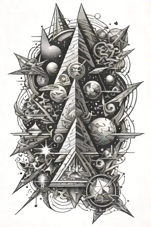 Full Sleeve Tattoo With Alients And Pyramids And Space Themes