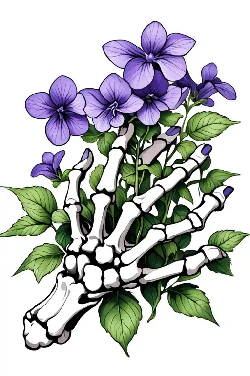 Skeleton Hand With Violets Growing