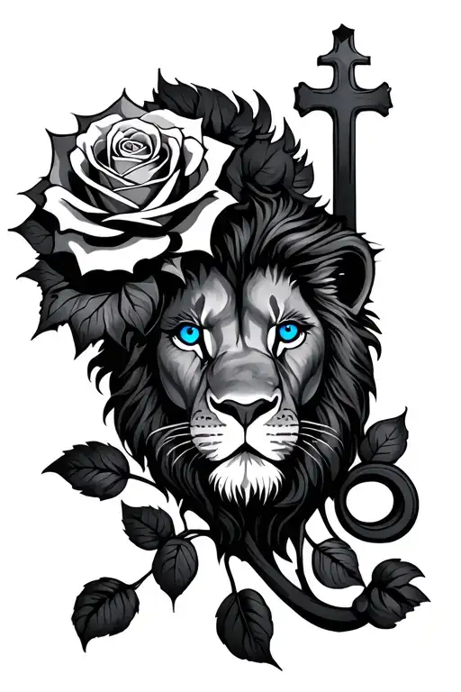 Rose And Cross And Lion With Blue Eyes