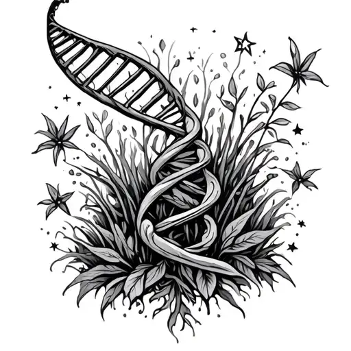 Dna Strand With Plants Growing Out And Stars