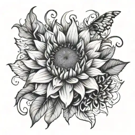 Sunflower And Spider Lily And Dahlia