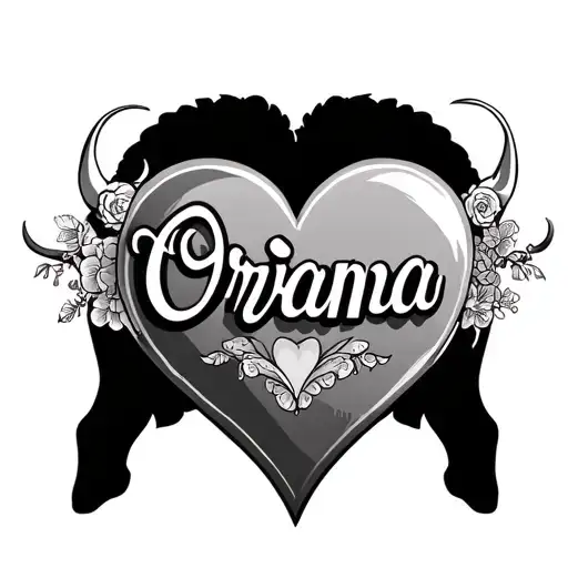 Traditional Mom Heart But With The Name Oriana And A Bull Silhouette Behind It