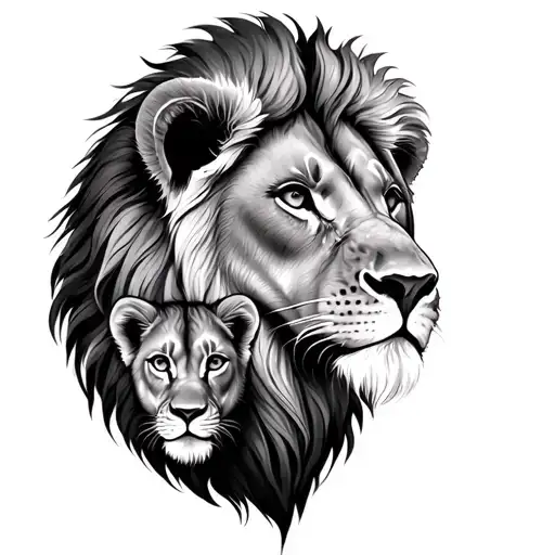 Lion Head And Cub Head Under The Lion
