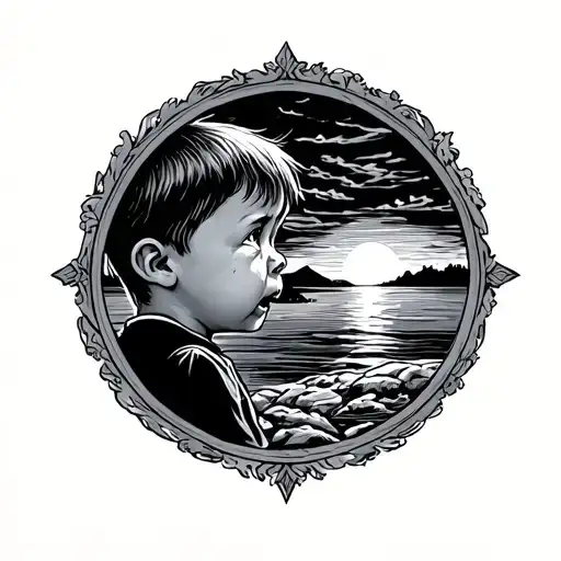 Kid Crying Looking Out The Window At A Sunset