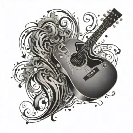 A Heart-shaped Guitar With Intricate Musical Notes Flowing Out Of The Sound Hole