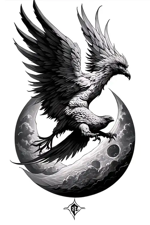 Phoenix Rising To Sun From Moon