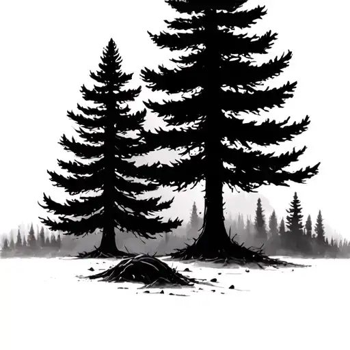 Black And Grey Pine Trees