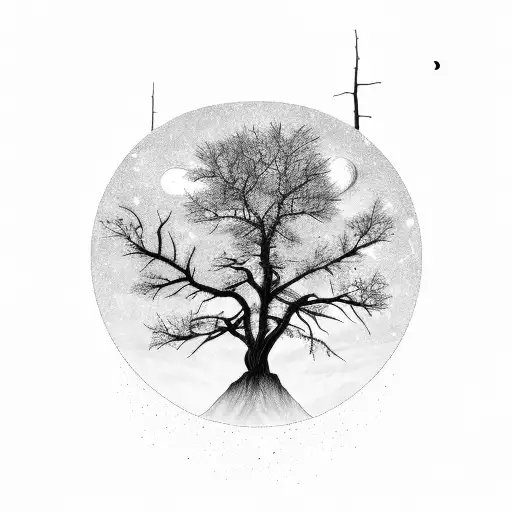 Even Trees On Mountain Fading Into Desert With Night Galaxy On Top