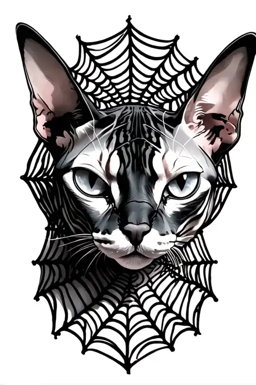 Spiderweb Gothic Style Featuring A Head Of A Sphynx Cat
