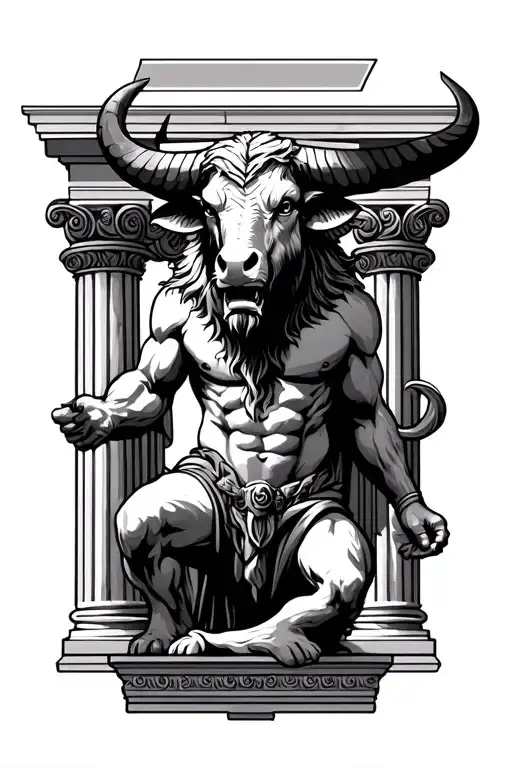 A Minotaur Supported By A Greek Column
