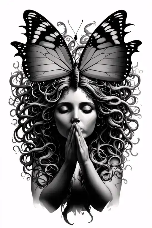 Medusa Worshipping And Praying To A Butterfly