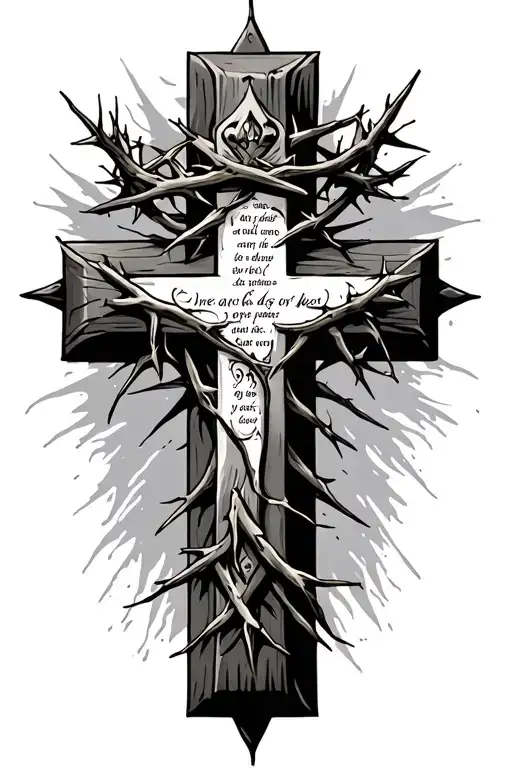 Cross With Crown Of Thorns And Scripture