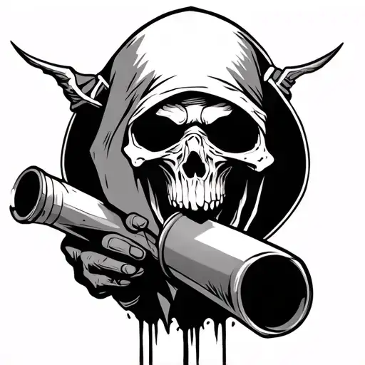 Grim Reaper Holding Mortar Tube