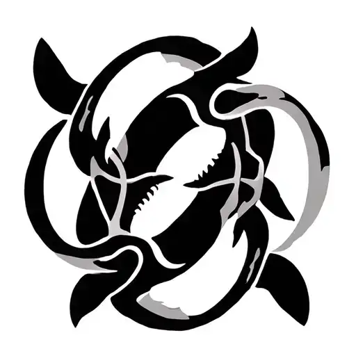 Two Sharks Circling Like A Ying Yang Symbol Formed Tribal Design