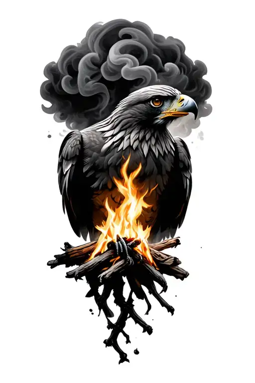 Campfire With Smoke Forming The Shape Of A Hawk
